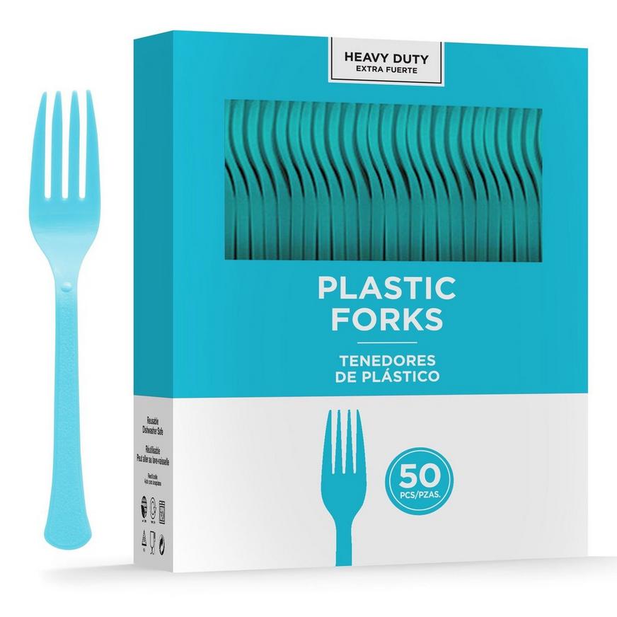 Caribbean Blue Heavy-Duty Plastic Forks, 50ct